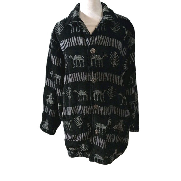Vtg Chico's Design Black White Boho Primitive Tribal Jacket Womens Sz 12 Large - Picture 1 of 9
